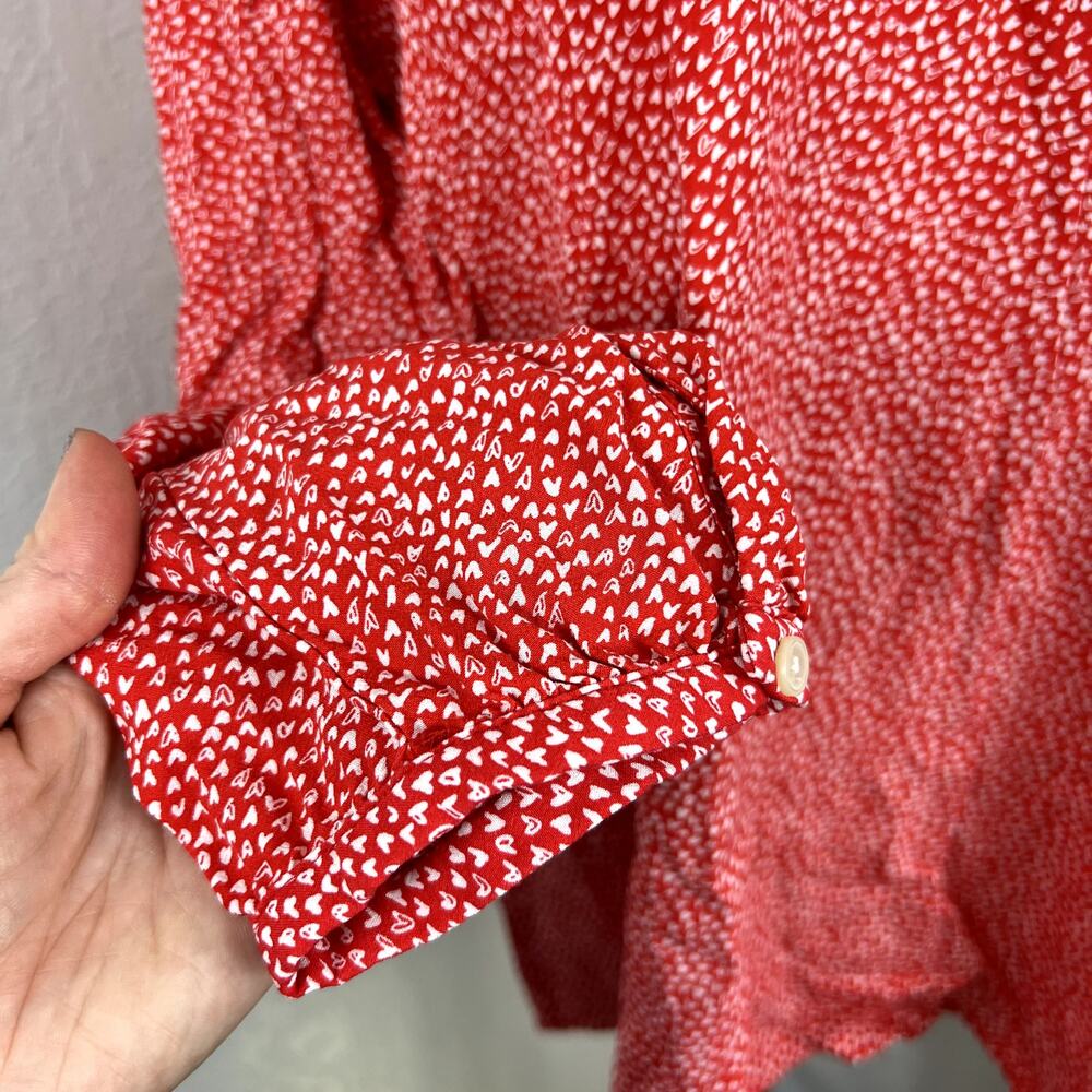 Loft Top Womens‎ 18 Red Heart Print Ruffle Trim Peasant Boho Chic Romantic Flowy - Picture 3 of 11